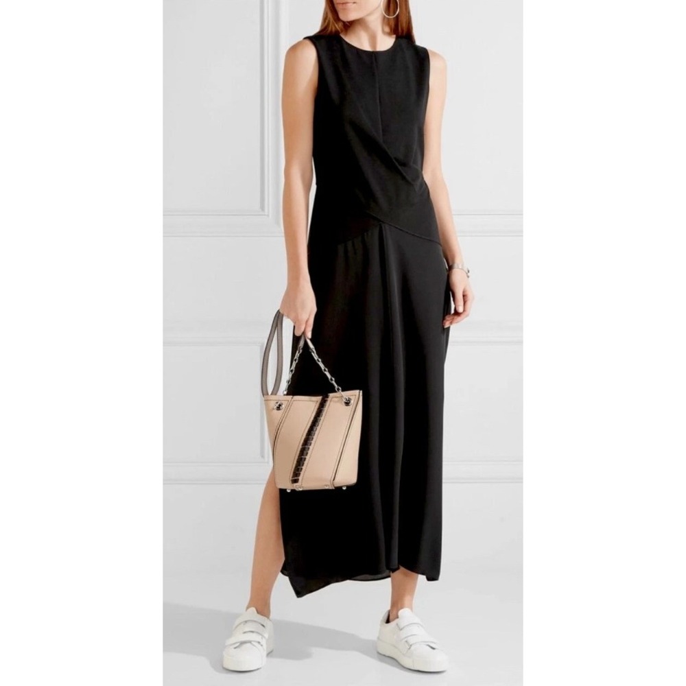 Theory Parthenia Fixture Ponte Knit Jersey Silk Midi Dress Asymmetrical Waist P